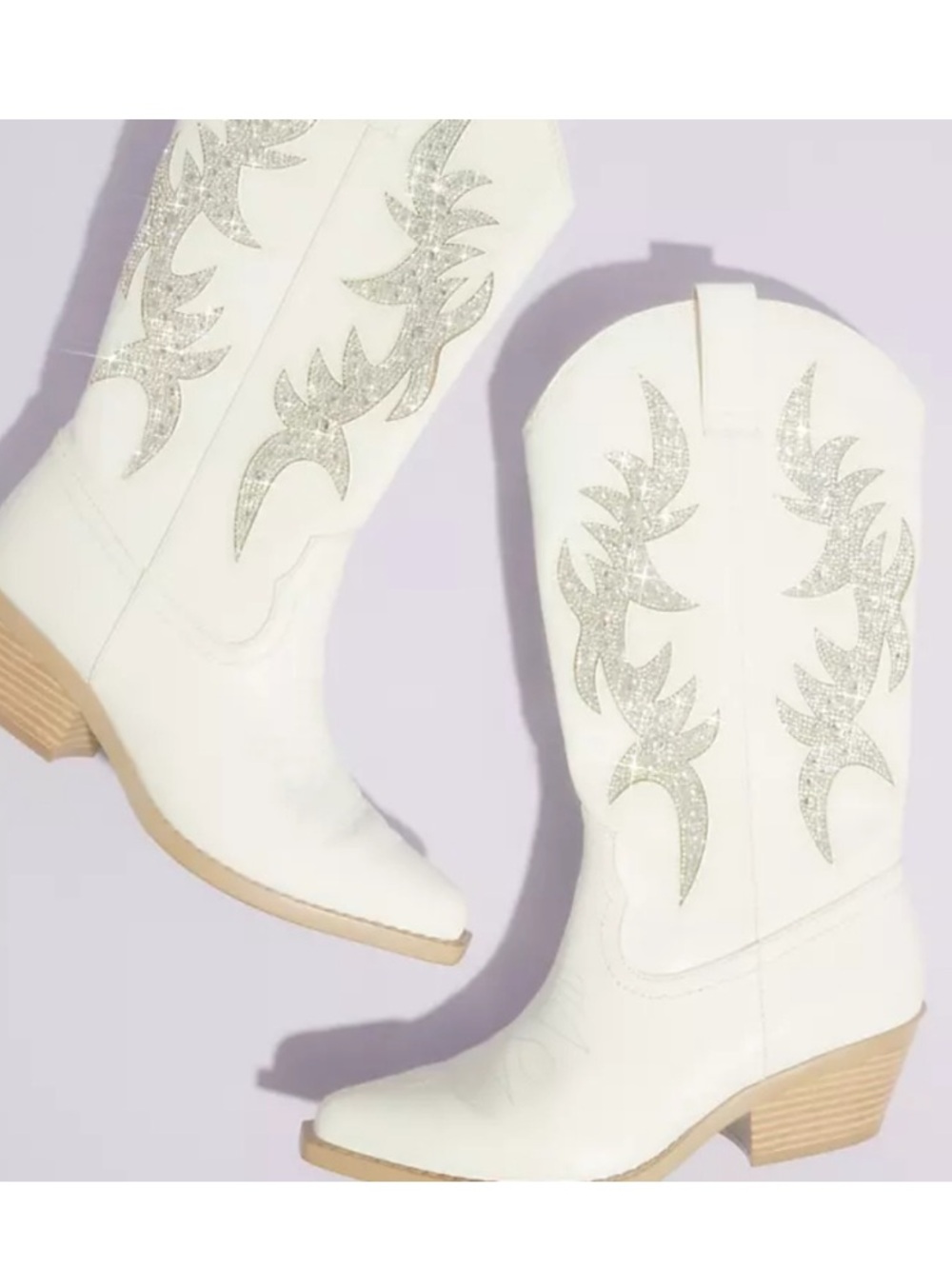BETSY JOHNSON Aliza white rhinestone cowboy boots